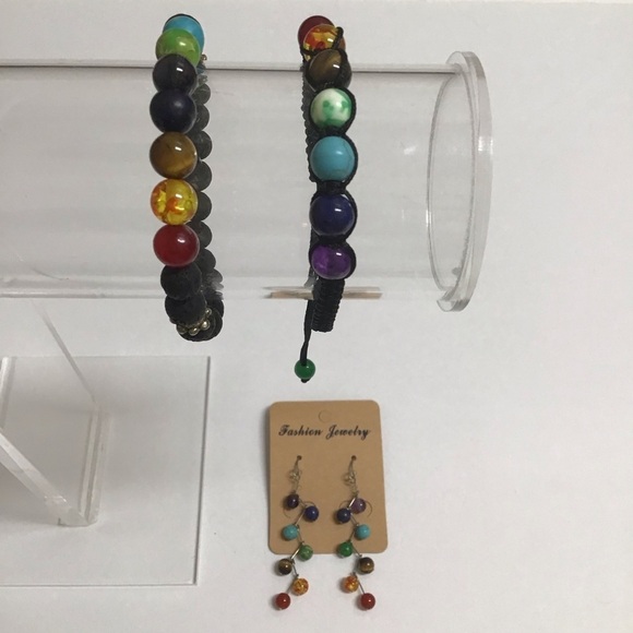 Chakra Bracelets Earrings LOT Healing Balance Lava Bead Stone for Oils Yoga Boho - Picture 2 of 9